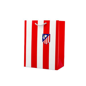 Small gift bag jersey red and white stripes with crest 18x10x23 cm